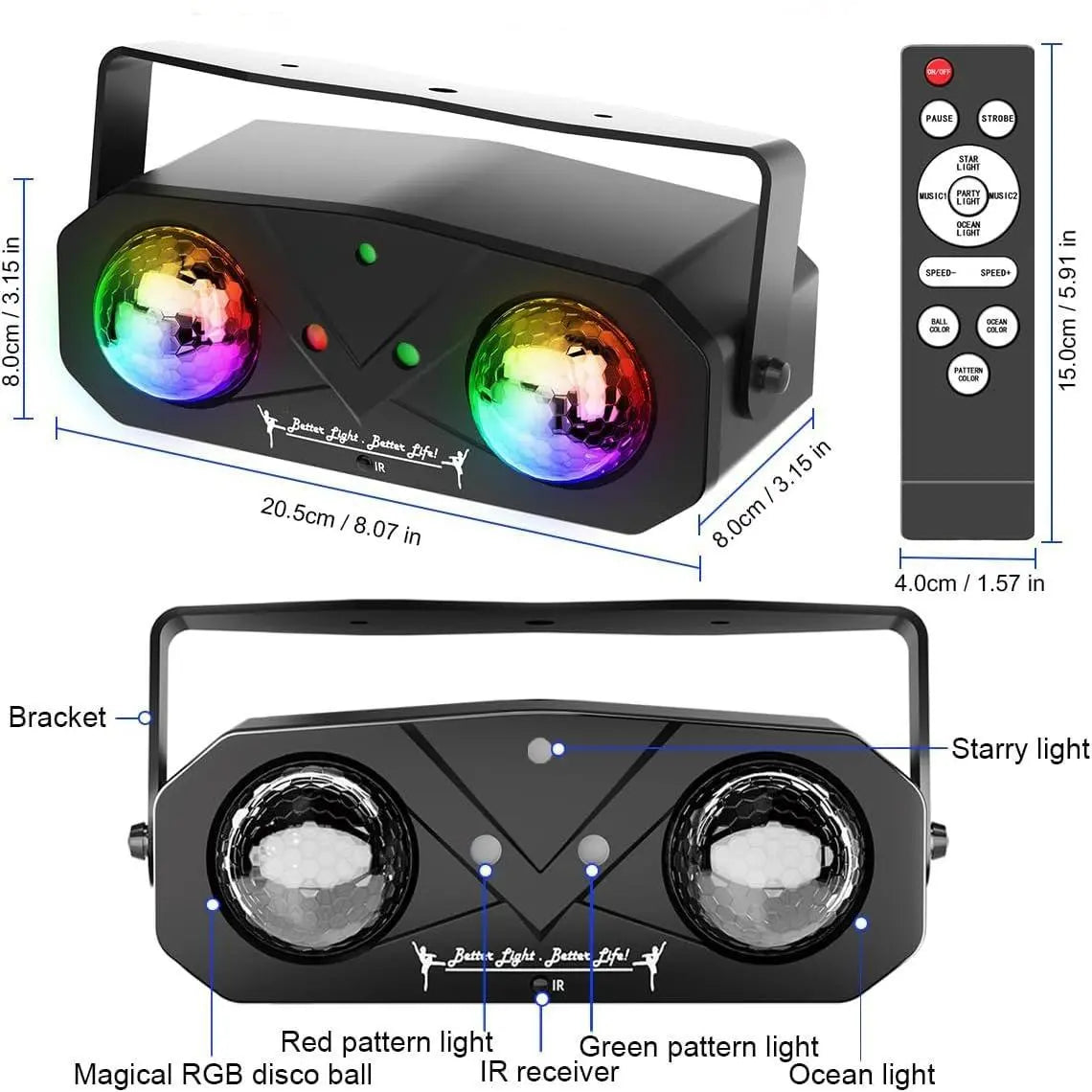 Mslitely Disco Ball Party Light, USB Powered Led Rgb Lights Sound Activated Disco Light with Star Light Projector, Ocean Light and Laser Light for Party DJ KTV Rave Club Wedding Home Decor