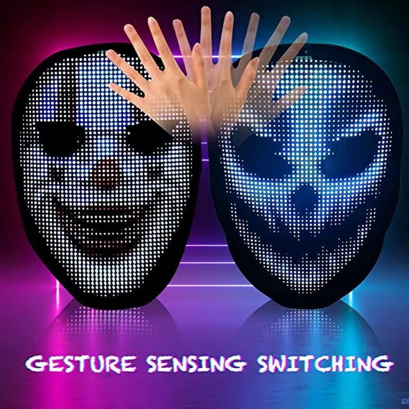 Ompusos LED Mask-Light up Mask Bluetooth APP Gesture Sensing Halloween LED Mask Adults, Digital Mask Costume Party Mask