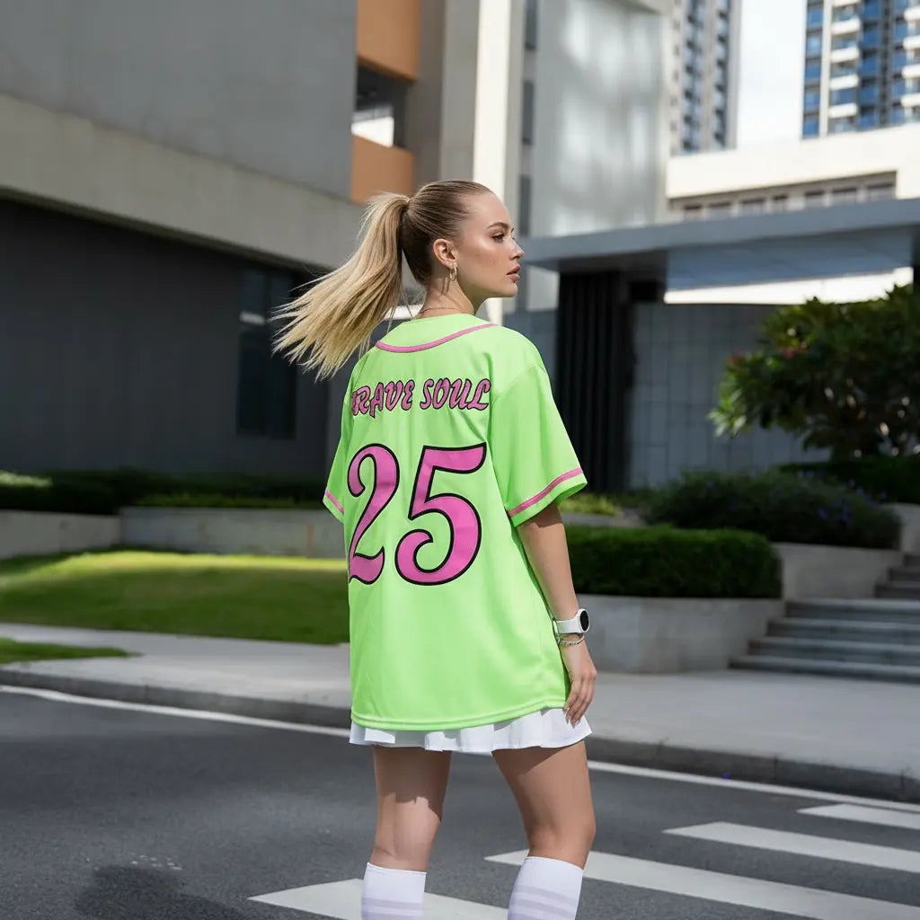 Neon Green #25 Baseball Jerseys Unisex Classic Fit Quick Dry Tracksuit Gym Outfits Loose Breathable Rave Soft Comfort Jerseys & Workout Tops High-Quality Sublimation Print with Tatami Stitch Embroidery Men'S Trend Dia De Muertos Style Clothes