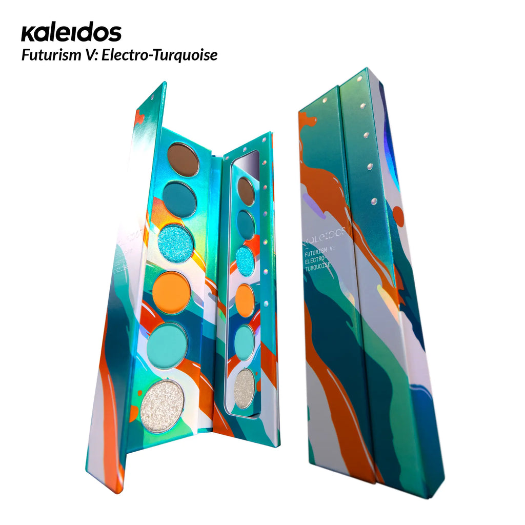 Kaleidos Futurism V: Electro-Turquoise | Highly Versatile Palette, Highly-Pigmented, Silky Mattes & Unparalleled Shimmers, Rave Makeup, Festival Makeup, Cosmetic Gift