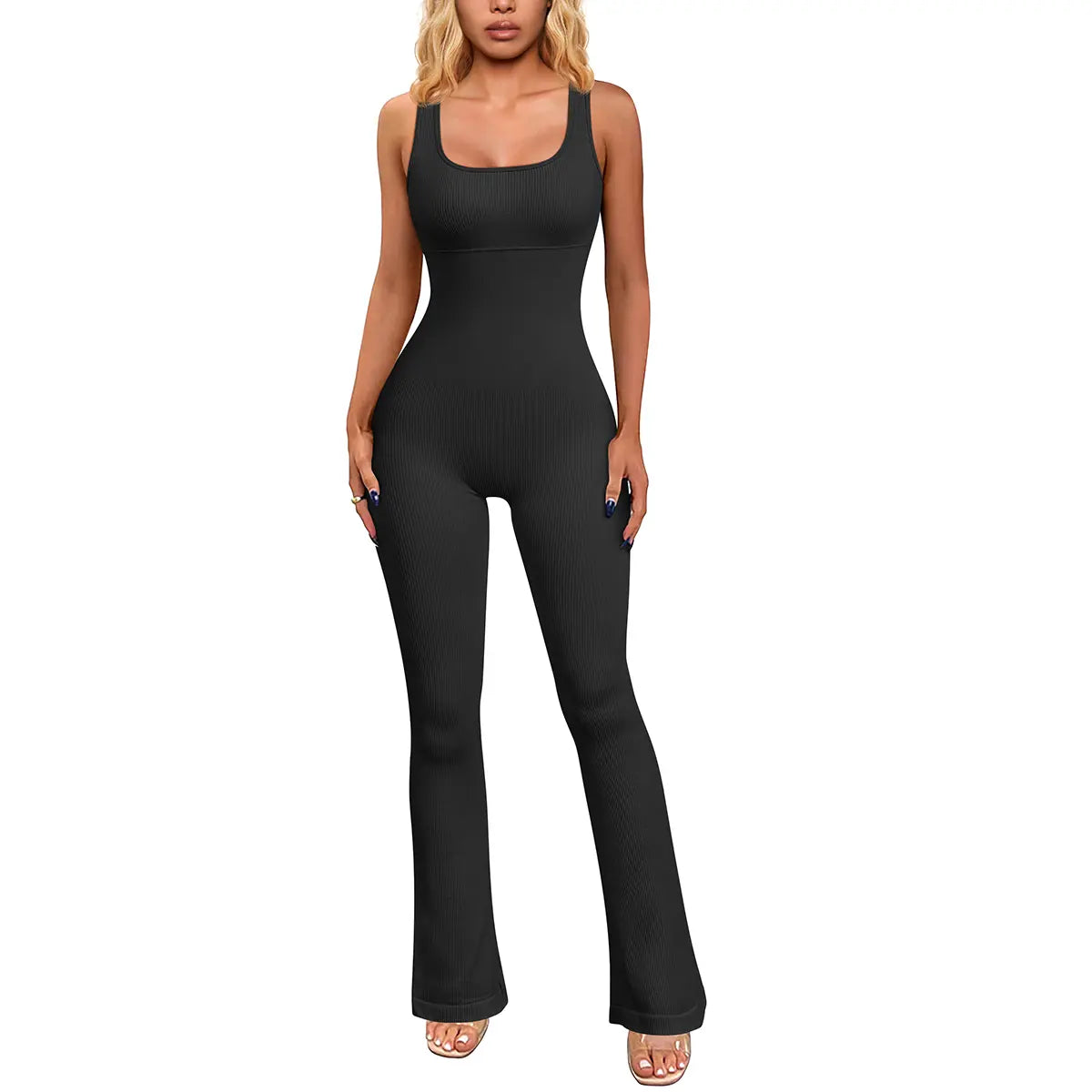 OYV Ribbed Sleeveless Tank Tops Bell Bottoms Flare Jumpsuits