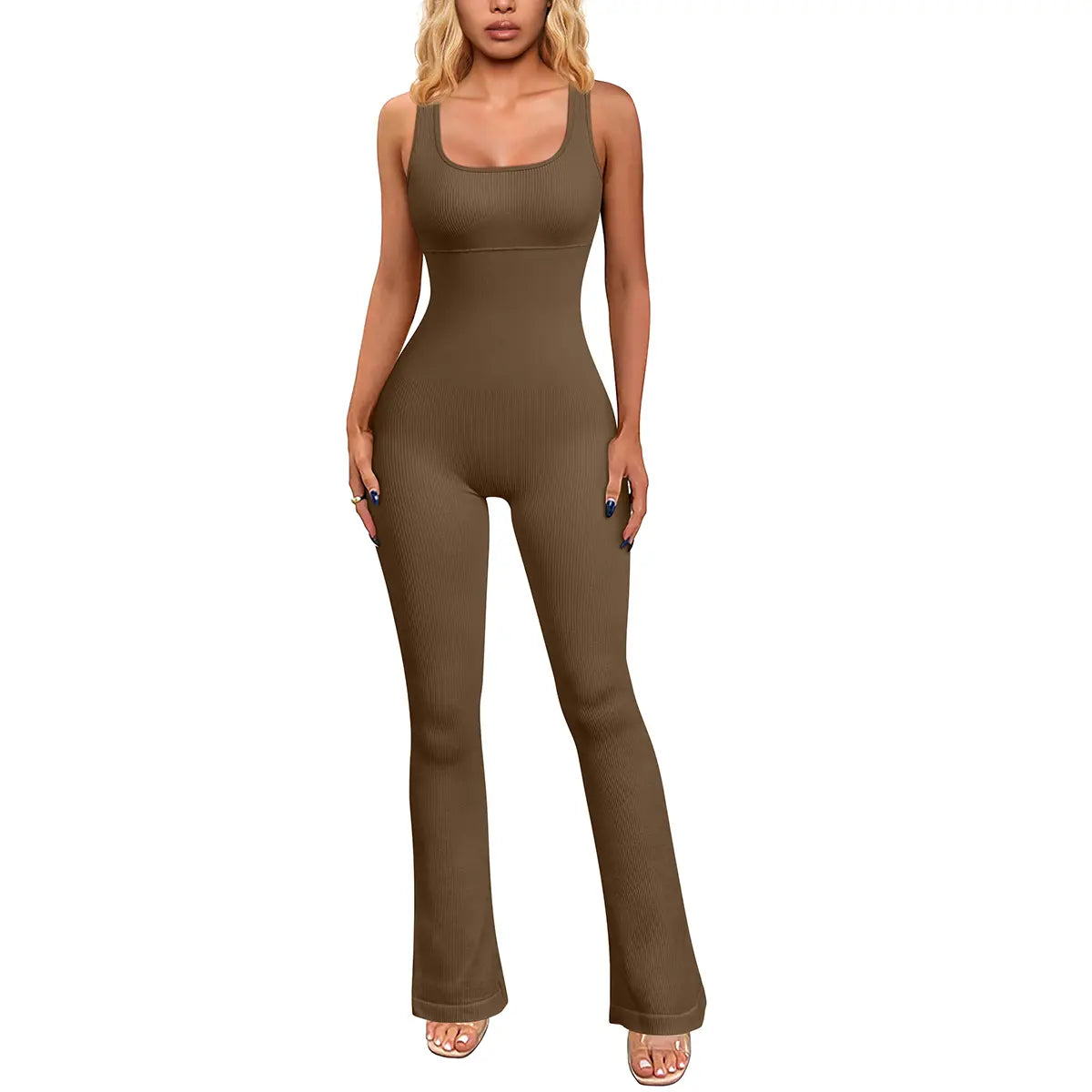 OYV Ribbed Sleeveless Tank Tops Bell Bottoms Flare Jumpsuits