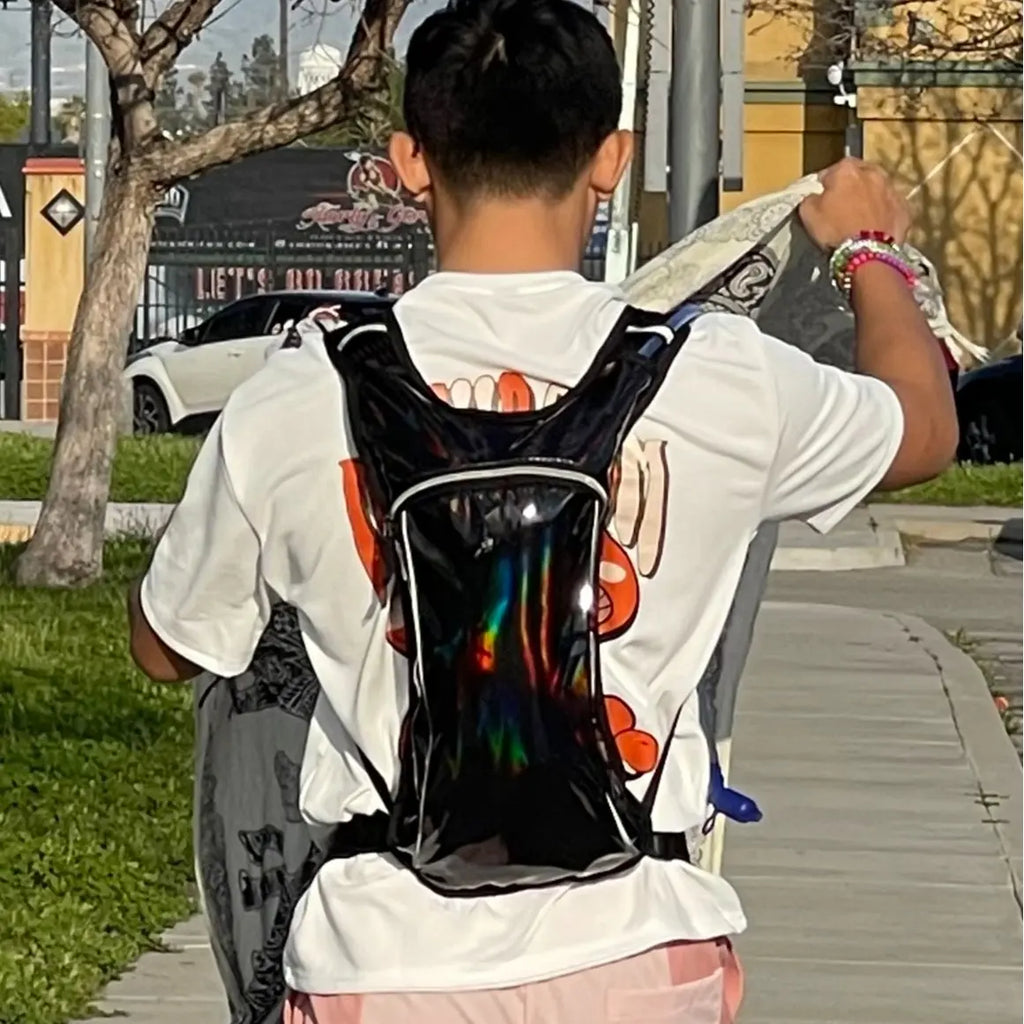 Obsidn Black 2L Hydration Backpack for Festivals, Raves, Hiking, Biking, Climbing, Running, and More - Lightweight, Durable, and Waterproof with Insulated Bladder Compartment and Soft Mouthpiece