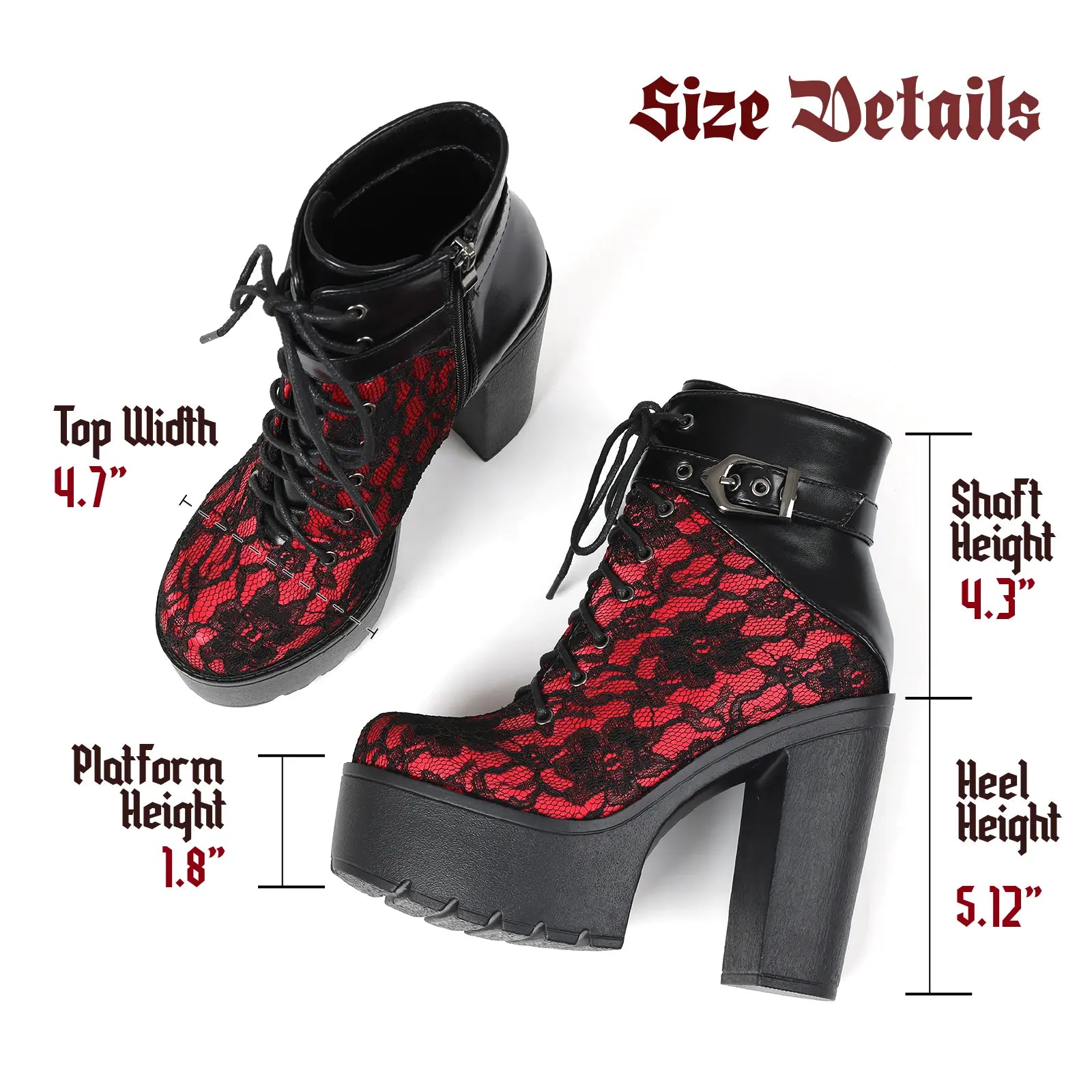 Ankle Boots for Women Platform Goth Boot round Toe Chunky Block High Heel Lace up Side Zipper Metal Buckle Victorian Lace Fashion Date Punk Rave Party Concert Combat Booties