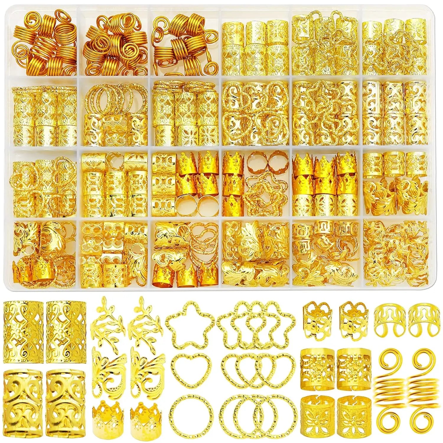 260 Pcs Hair Jewelry for Braids,Hair Beads Accessories for Dreadlock,Metal Hair Clips Cuffs Rings,Loc Rave Hair Charm Decorations Adjustable Kits for Men Women Silver