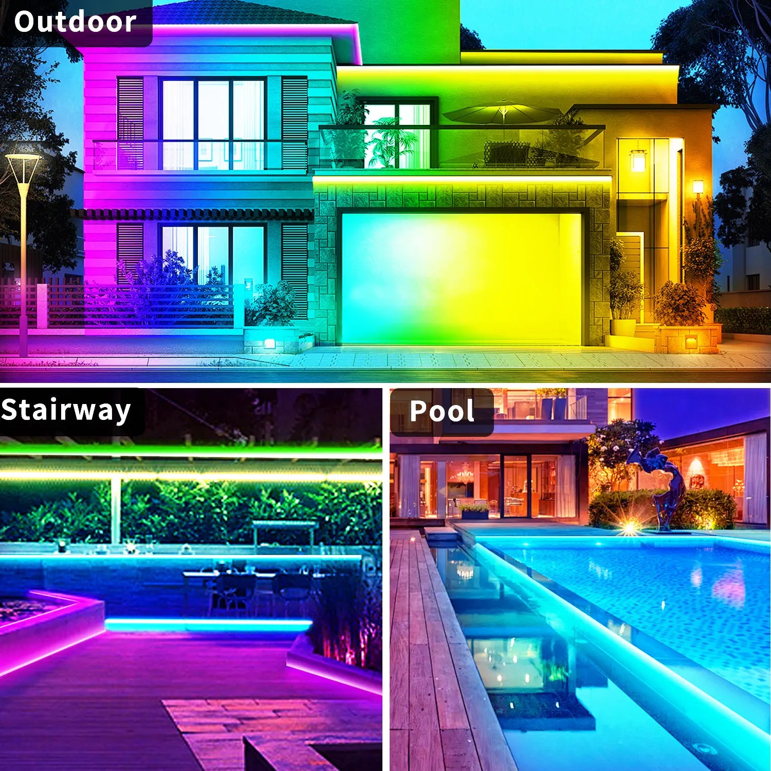 50Ft Outdoor LED Strip Lights Waterproof,Ip68 Waterproof LED Light Strips with Remote,App Control Music Sync RGB Outdoor LED Rope Lights,Led Lights for Bedroom,Roof,Pool,Deck,Balcony