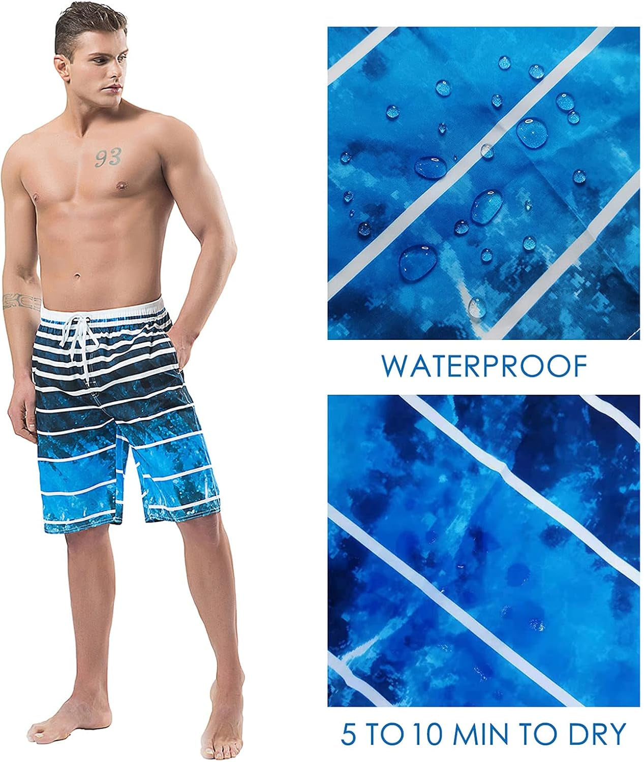 Men'S Swim Trunks, Quick Dry Board Shorts, Colorful Stripe Swimming Shorts,38,B1-Grey