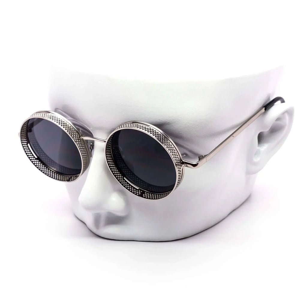 Steampunk Metal Oversized Rave Bat Face Contour Y2K Punk Retro Shield Sunglasses, 100% UV Polycarbonate Protection