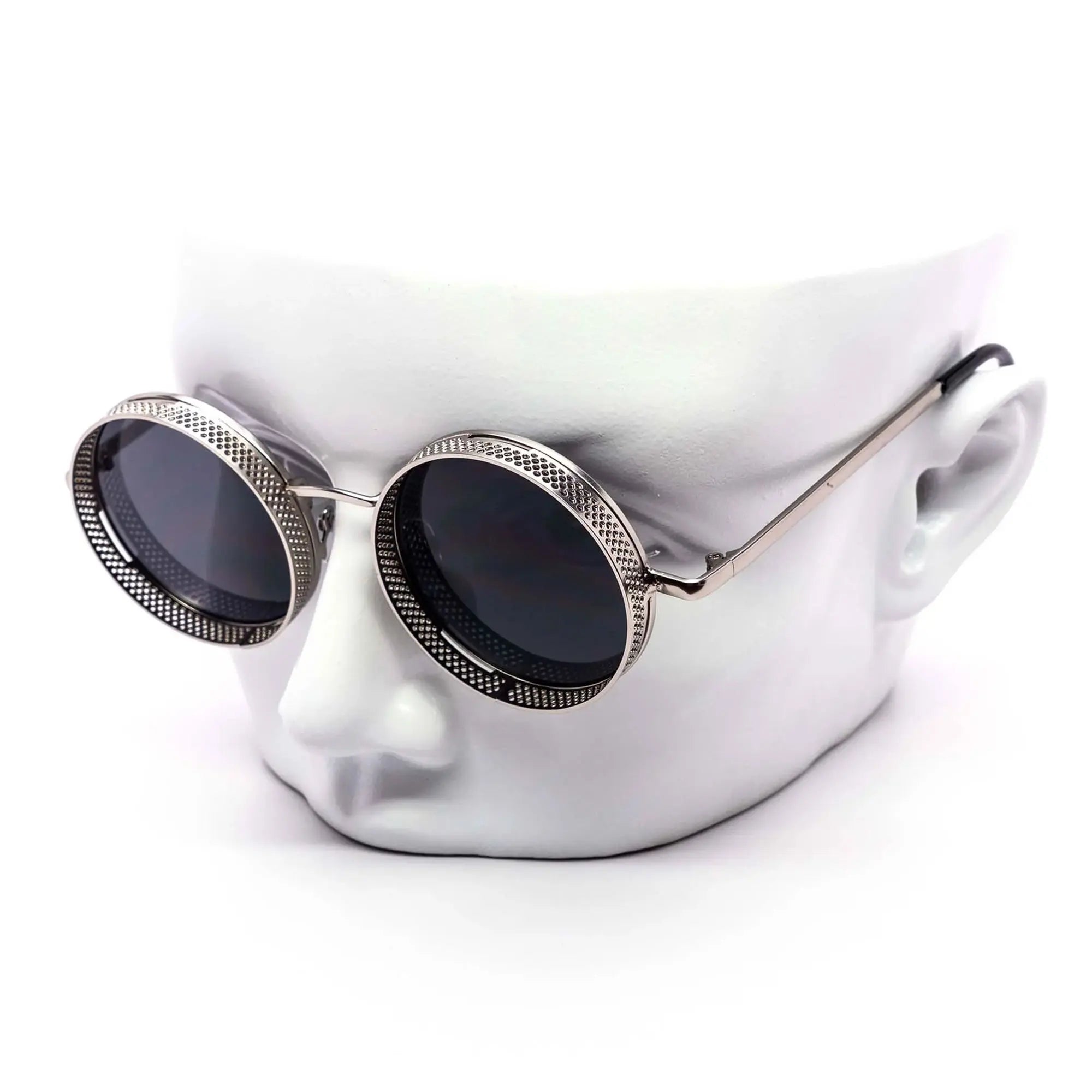 Steampunk Metal Oversized Rave Bat Face Contour Y2K Punk Retro Shield Sunglasses, 100% UV Polycarbonate Protection