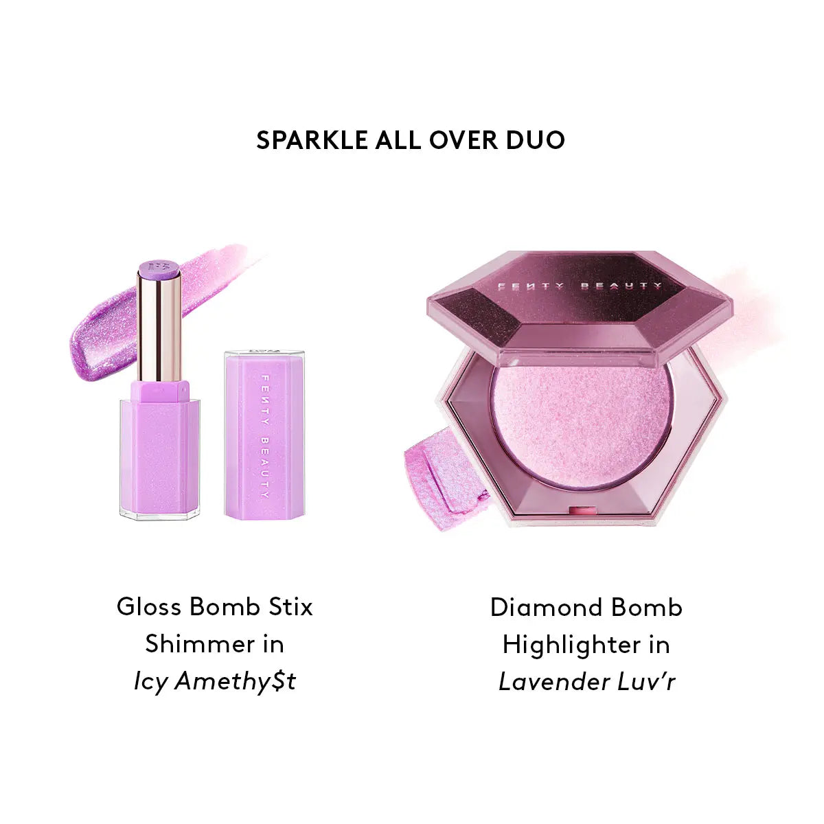 Fenty Beauty Sparkle All over Duo: Gloss Bomb Stix High-Shimmer Lip Gloss Stick + Diamond Bomb All-Over Diamond Veil