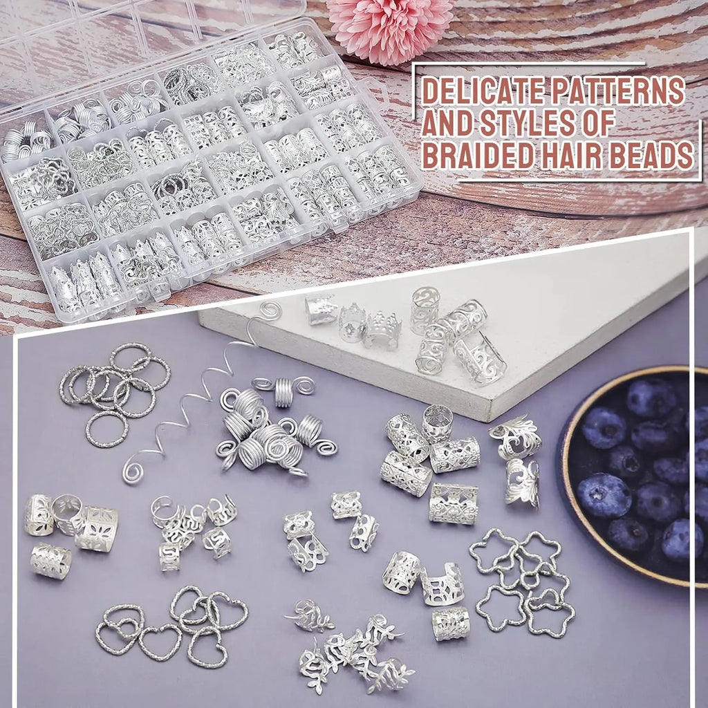 260 Pcs Hair Jewelry for Braids,Hair Beads Accessories for Dreadlock,Metal Hair Clips Cuffs Rings,Loc Rave Hair Charm Decorations Adjustable Kits for Men Women Silver