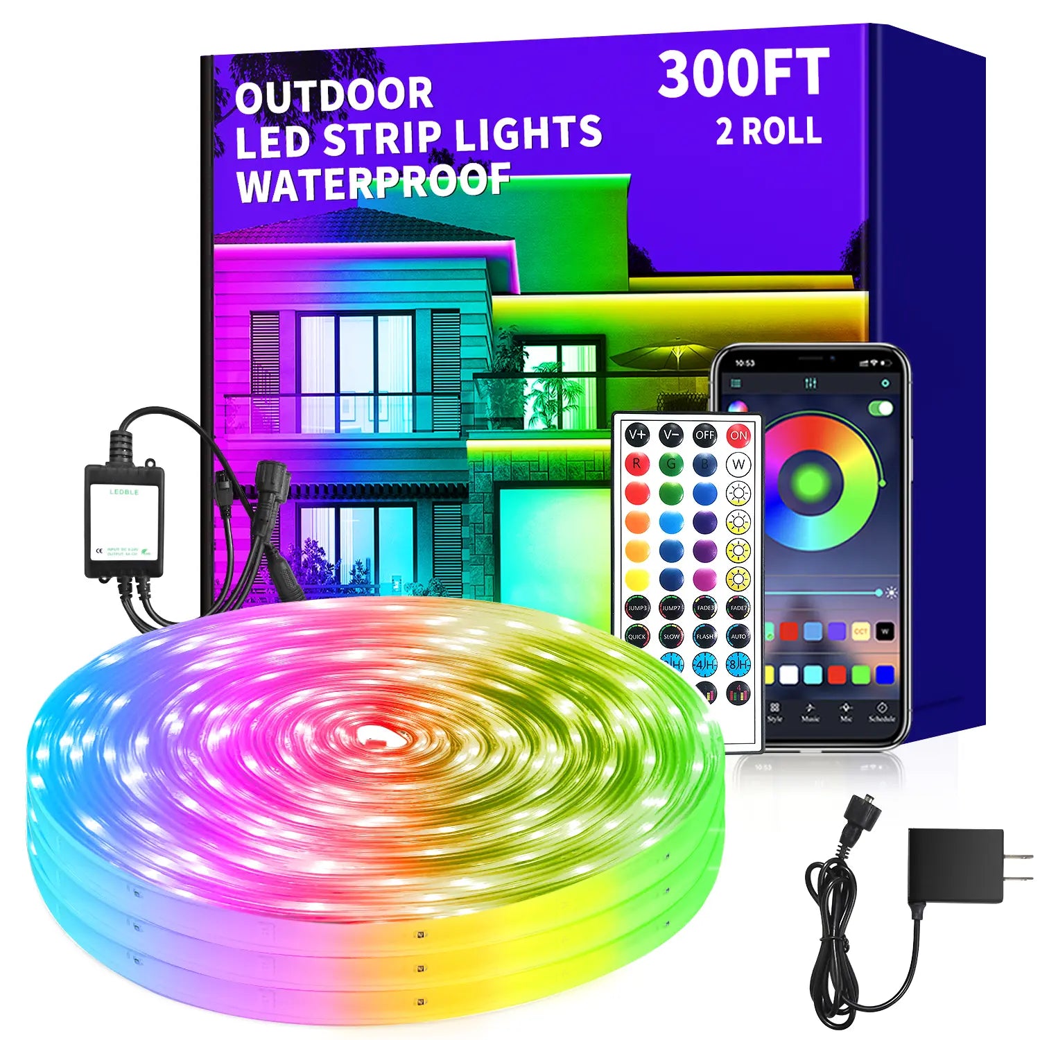 Outdoor LED Strip Lights Waterproof,Ip68 Waterproof LED Light Strips with Remote,App Control Music Sync RGB Outdoor LED Rope Lights,Led Lights for Bedroom,Roof,Pool,Deck,Balcony