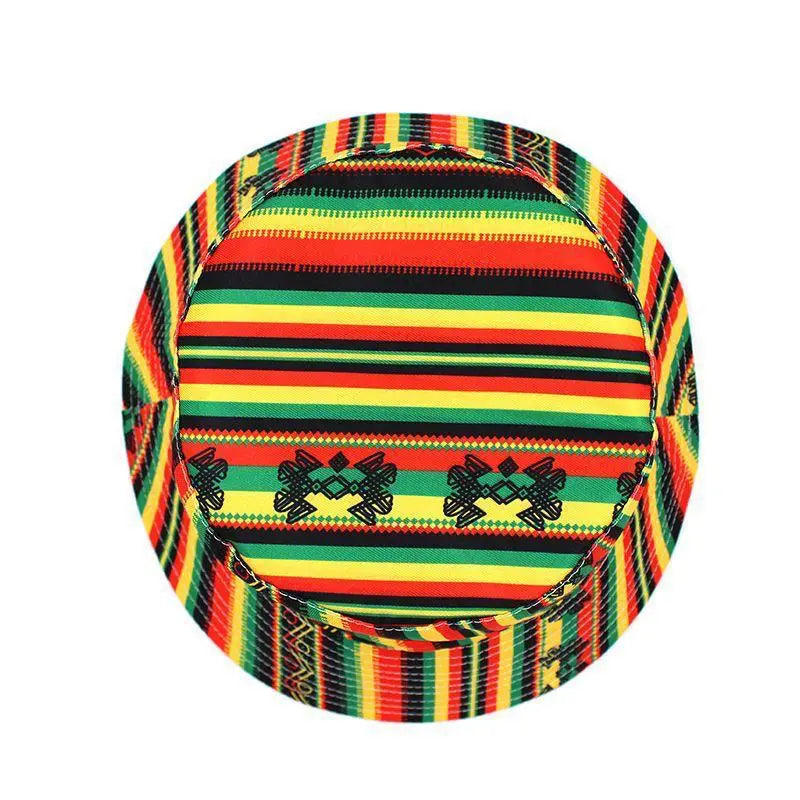 Bohemian Rasta Tribal Jamaican Reggae Hot Trendy Rastafari Reversible Bucket Hat Summer Striped Cotton Silk