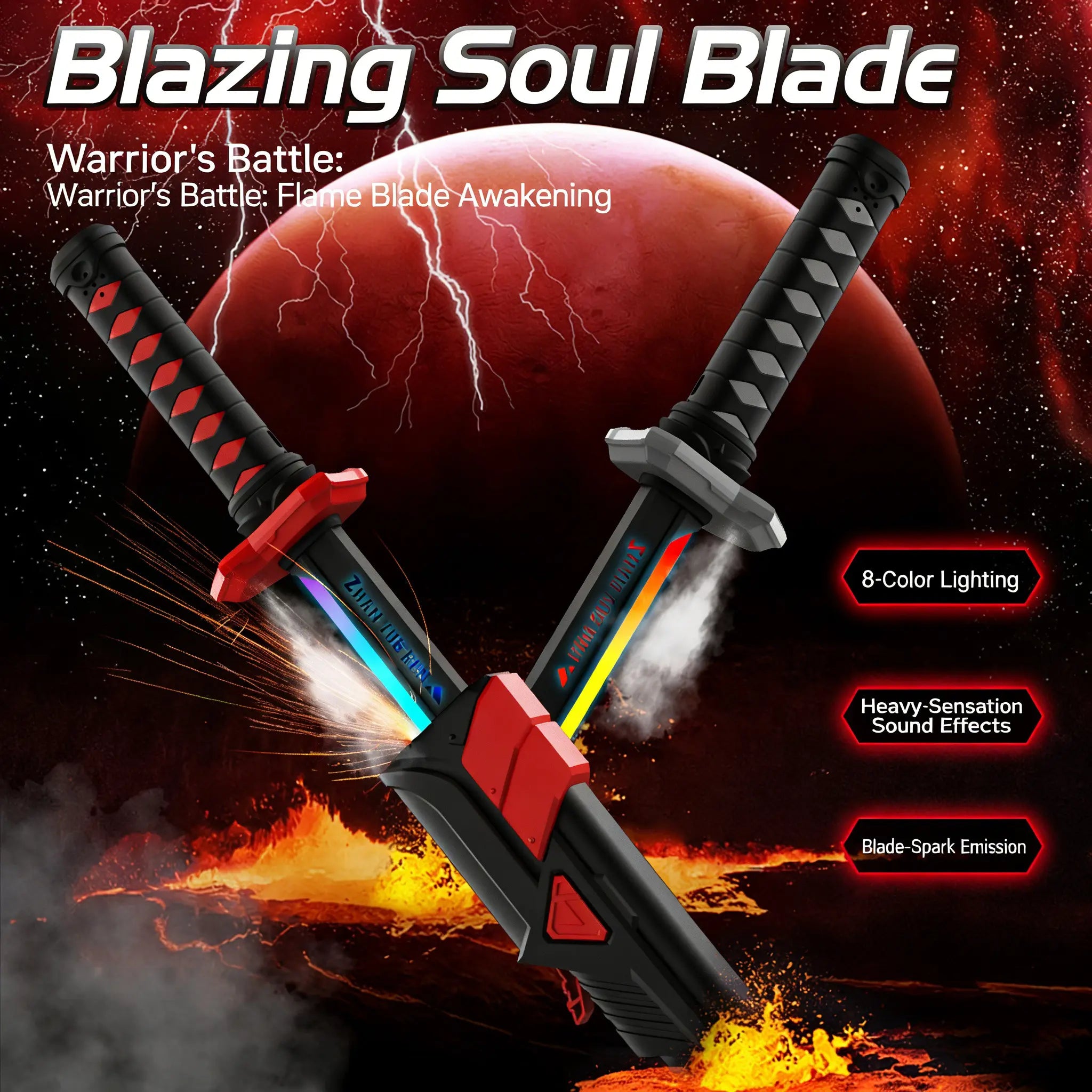 LED Lightsaber Spark Sword Toy – 23" Neon Glowing Blade with Sound & Fog, Eight-Color Streaming Light Effect USB-C Rechargeable Cosplay Weapon for Kids, Halloween Rave Party