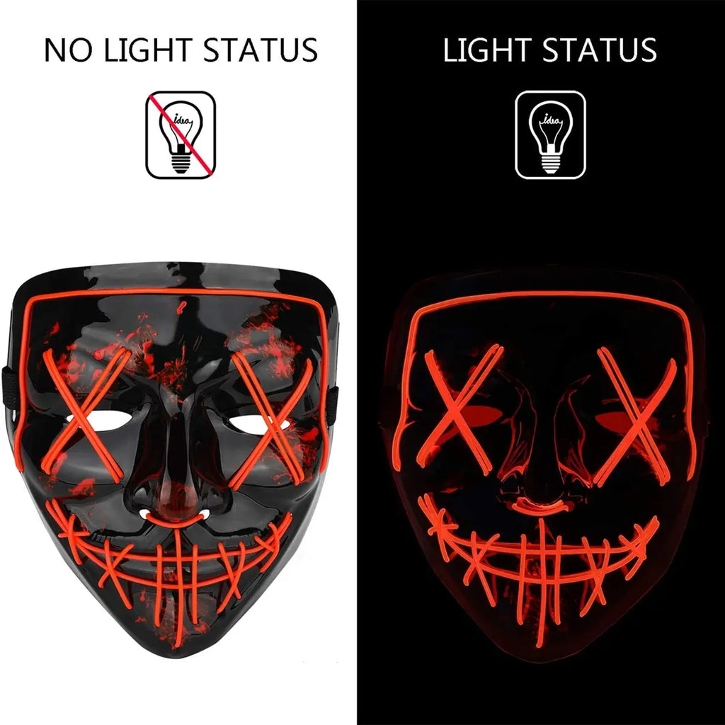 Halloween Mask LED Light-Up Mask for Cosplay, Festival, Masquerade Party, Scary Glow Mask for Carnival, Costume, Halloween 2024 (Color Will Send Randomly!)
