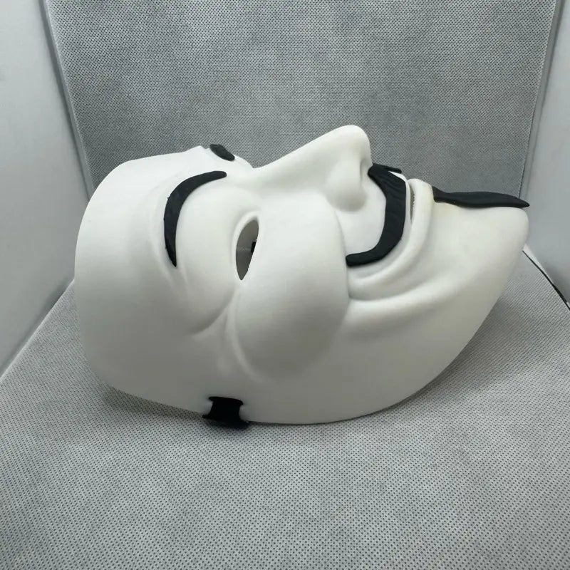 V for Vendetta Guy Fawkes Mask - White Plastic Costume Party Mask with Black Ribbon Ties for Halloween Christmas Mardi Gras Carnival Easter Music Festivals Rave Protest and All Costume Events
