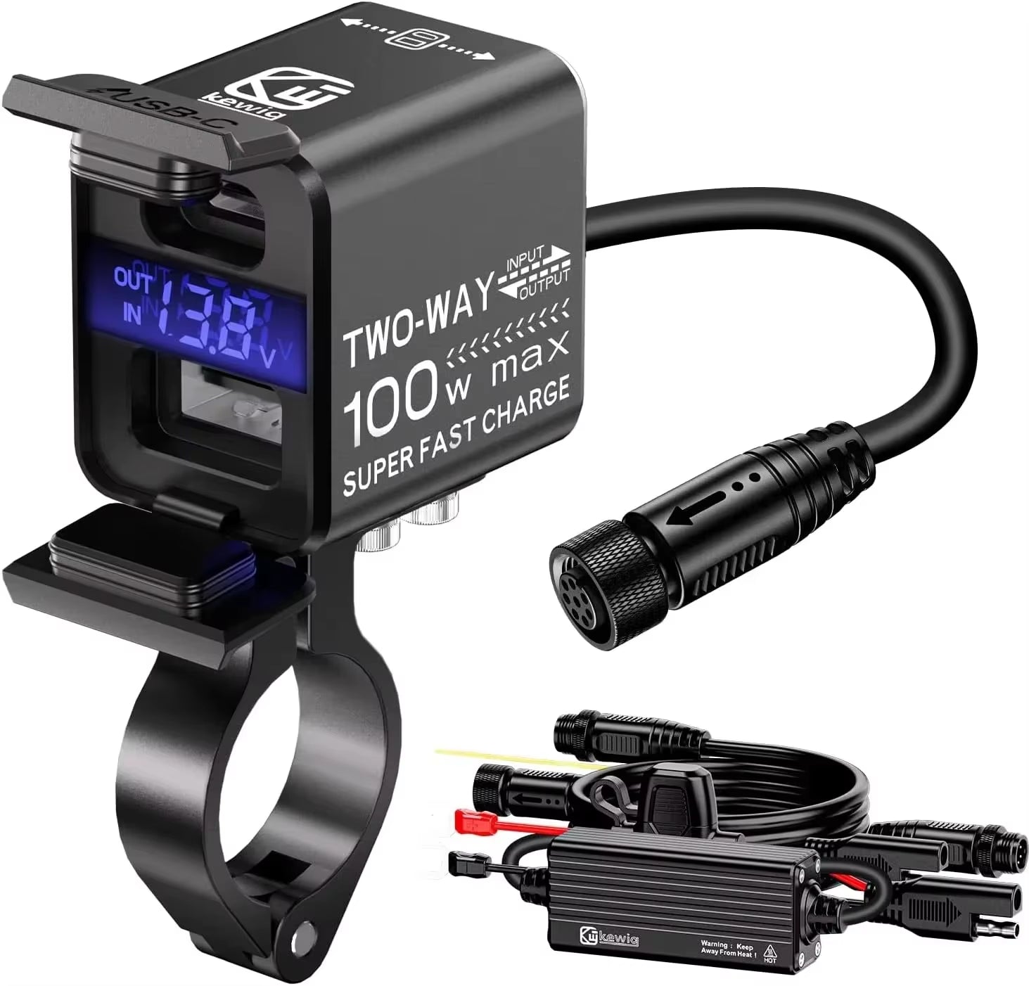 Motorcycle Phone Tablet USB Charger 100W Super Fast Emergency Two-Way Charging PD & QC3.0 Moto Battery Charger & Voltmeter