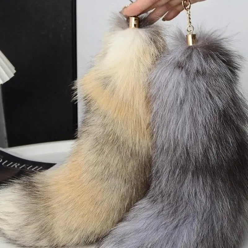 Fox Tail Keychain - Fluffy Faux Fur Anime Cosplay Accessory with Adjustable Hook for Bags Rave Festival Kawaii Gothic Bag Charm Pendant
