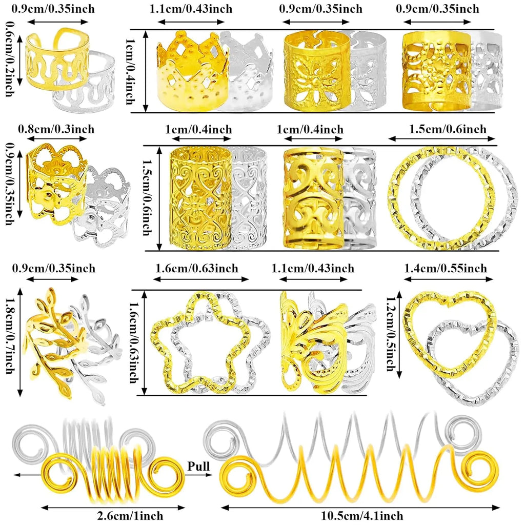 260 Pcs Hair Jewelry for Braids,Hair Beads Accessories for Dreadlock,Metal Hair Clips Cuffs Rings,Loc Rave Hair Charm Decorations Adjustable Kits for Men Women Silver