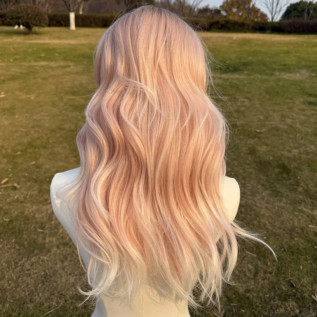 SMILCO 24" Ombre Pink Ash Brown Synthetic Wig, Glueless, Natural-Looking Scalp, Full Machine Cap, SM410 Adjustable Straps & Breathable Cap, Vibrant Color & Soft Texture