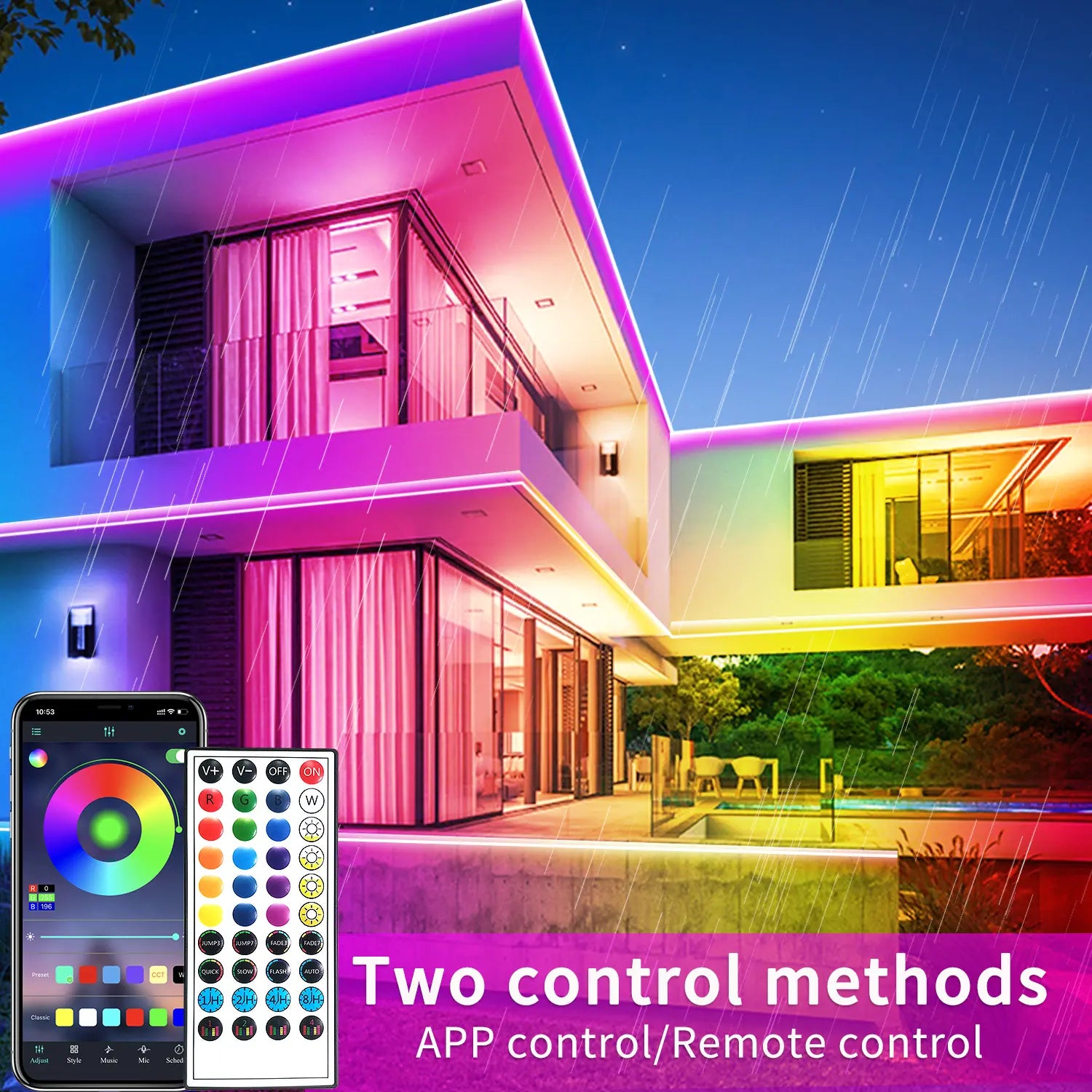 Outdoor LED Strip Lights Waterproof,Ip68 Waterproof LED Light Strips with Remote,App Control Music Sync RGB Outdoor LED Rope Lights,Led Lights for Bedroom,Roof,Pool,Deck,Balcony