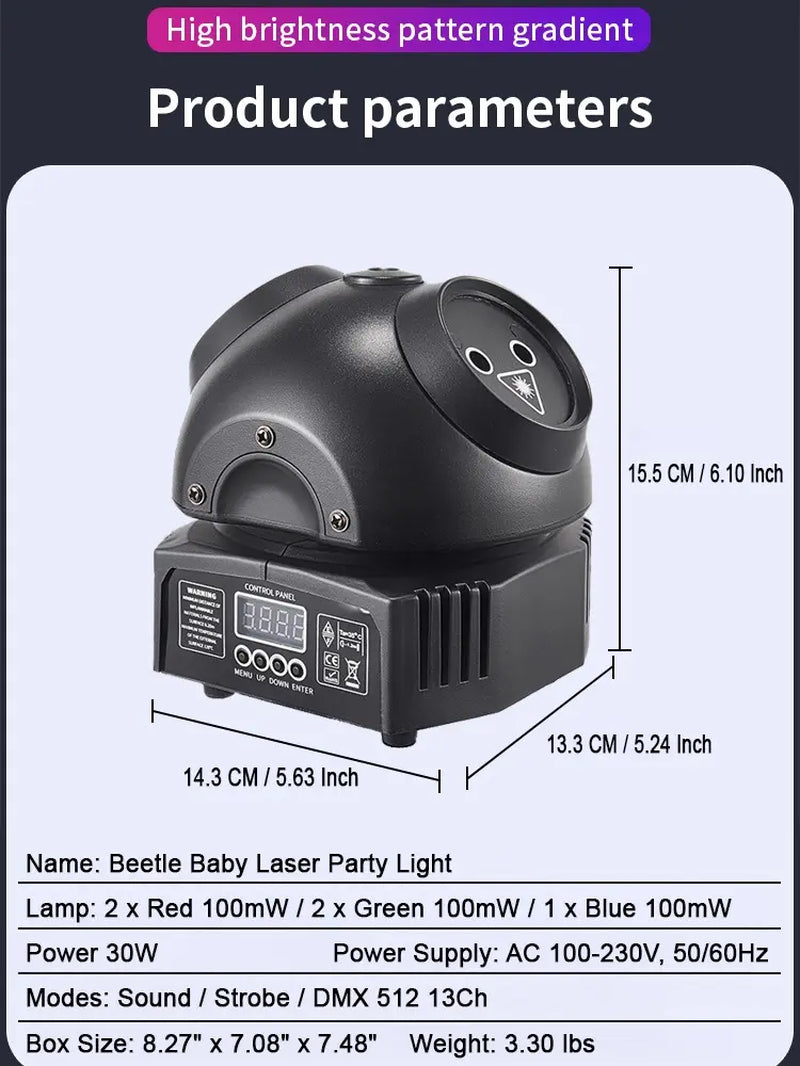 Flashback Events DJ Lights 30W Beetle Baby Laser Party Lights 360 Degree Rotating Moving Head Stage Light with Remote DMX Control for Bars Clubs KTV Festivals Christmas Halloween Birthday House Rave Parties