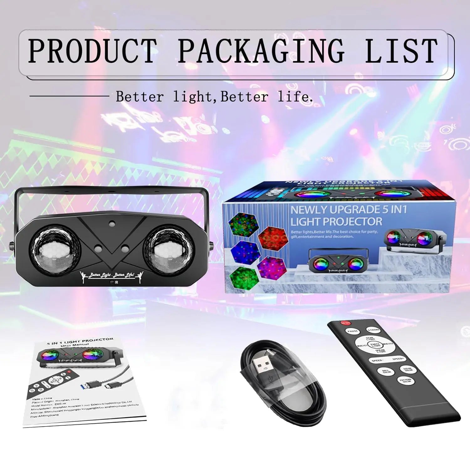 Mslitely Disco Ball Party Light, USB Powered Led Rgb Lights Sound Activated Disco Light with Star Light Projector, Ocean Light and Laser Light for Party DJ KTV Rave Club Wedding Home Decor