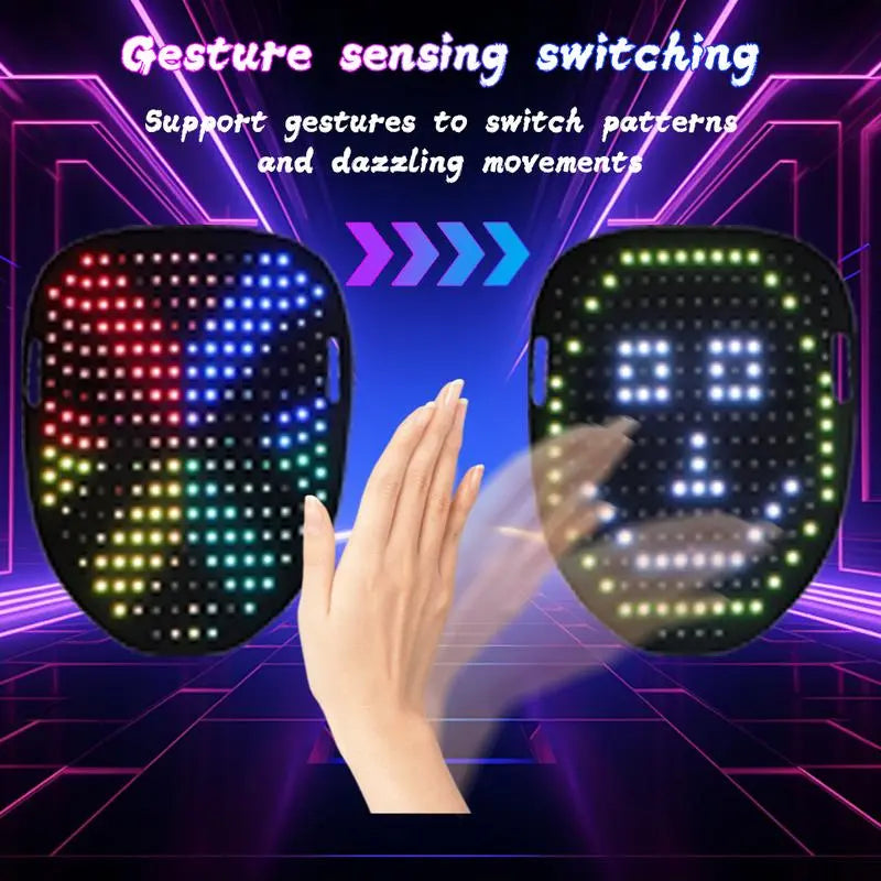 LED Face Mask Gesture Sensing 50 Patterns, Rechargeable LED Glow Mask Changing for Christmas 2025 New Year Rave Party, Light up Face Mask Scary Cool Masks for Adults Unisex Cosplay Festival Gifts