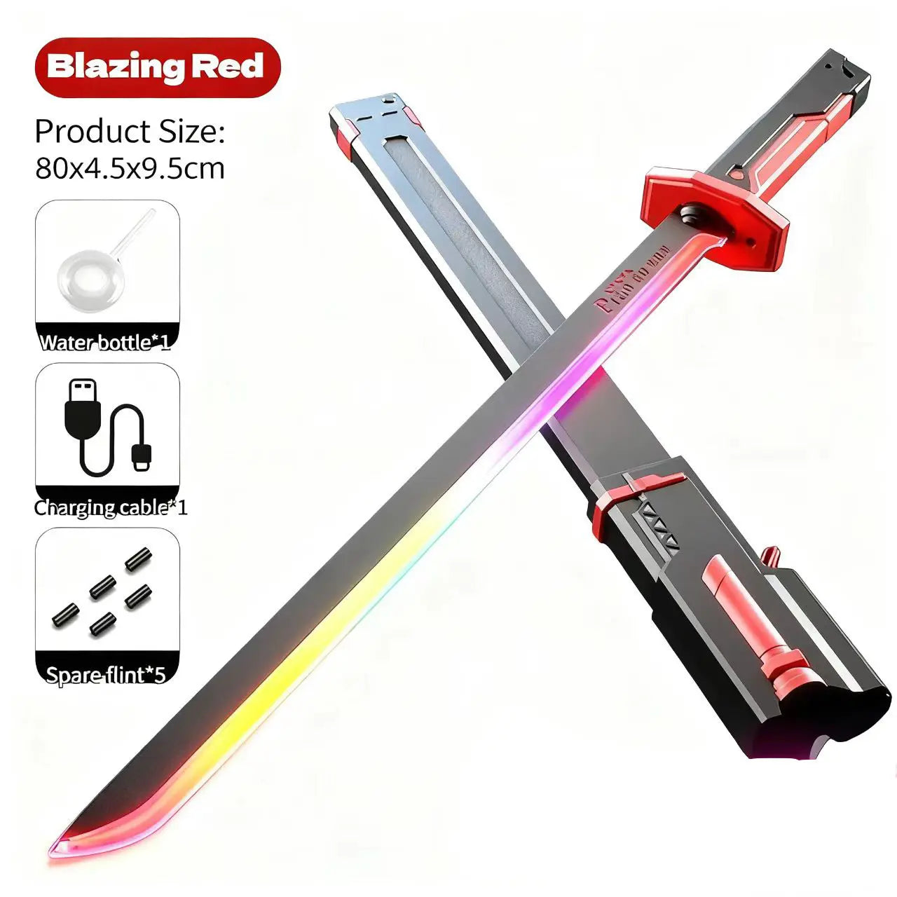 Cyberpunk Neon Sword Lightsaber Toy 31.5" Spark Blade Sound & Fog Eight-Color Streaming Light Effect Type-C Rechargeable for Rave Cosplay & Display