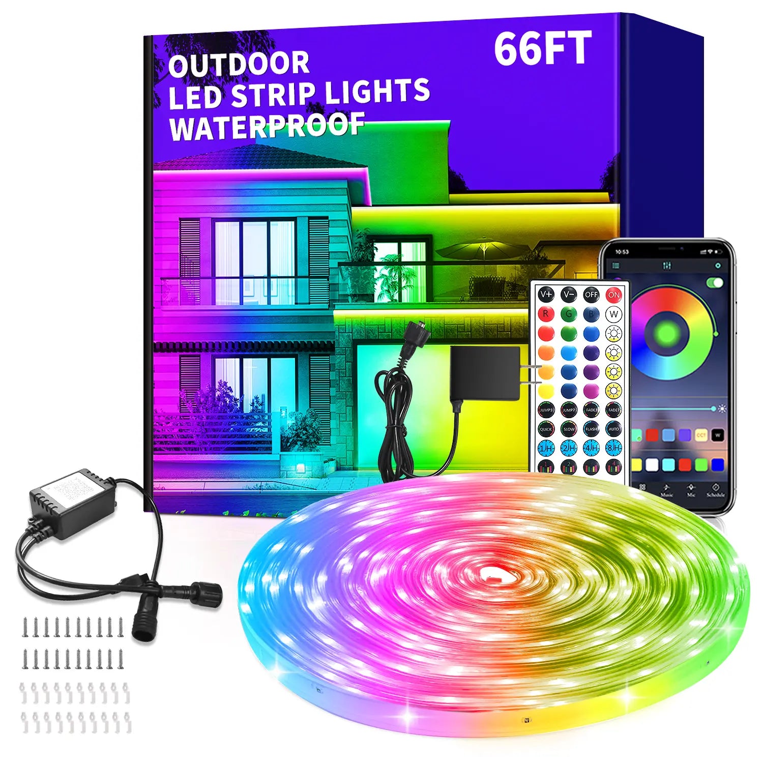 Outdoor LED Strip Lights Waterproof,Ip68 Waterproof LED Light Strips with Remote,App Control Music Sync RGB Outdoor LED Rope Lights,Led Lights for Bedroom,Roof,Pool,Deck,Balcony