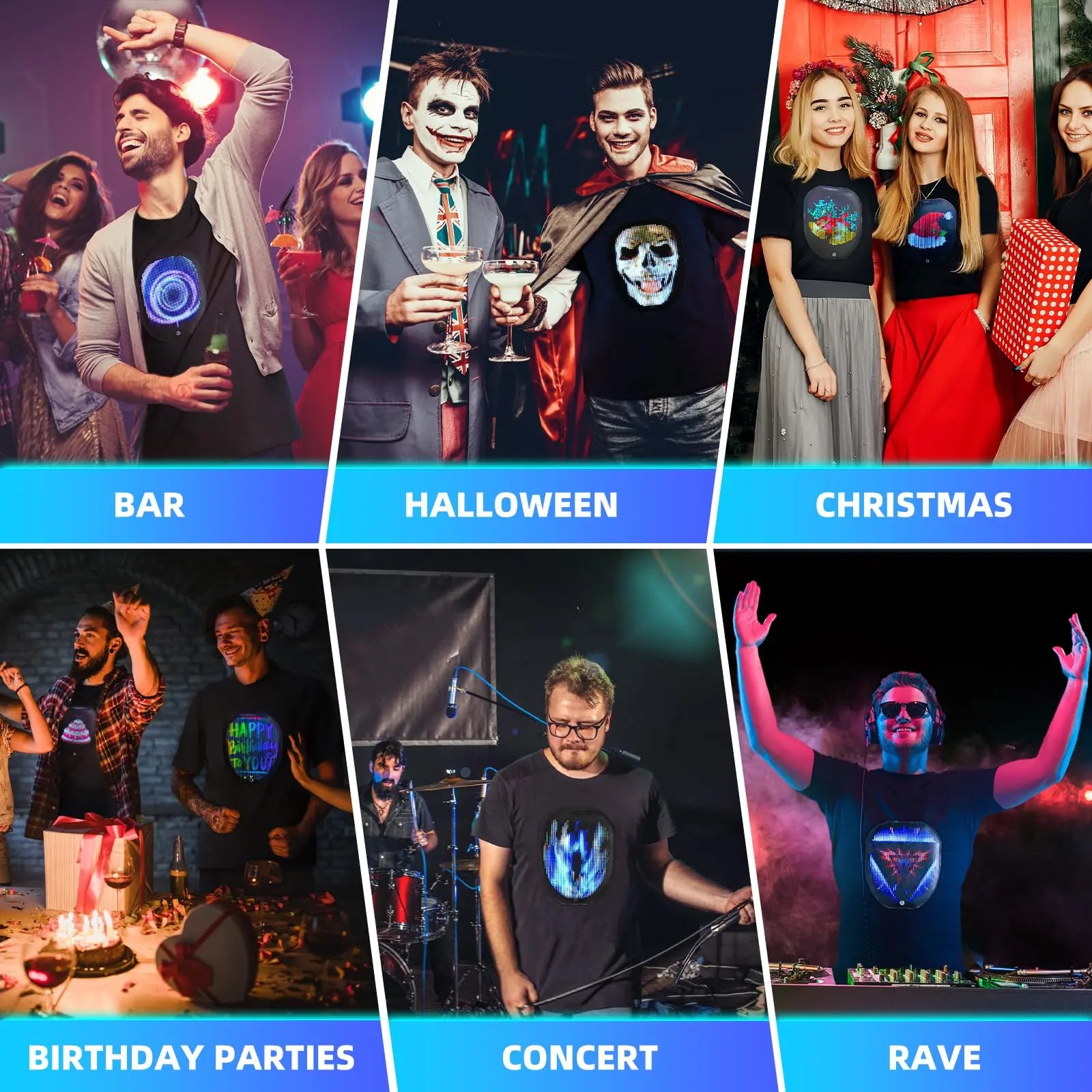 Storeled T-Shirt Rechargeable, Light up Shirts Glow in the Dark T-Shirt for Man/Women Programmable APP Control