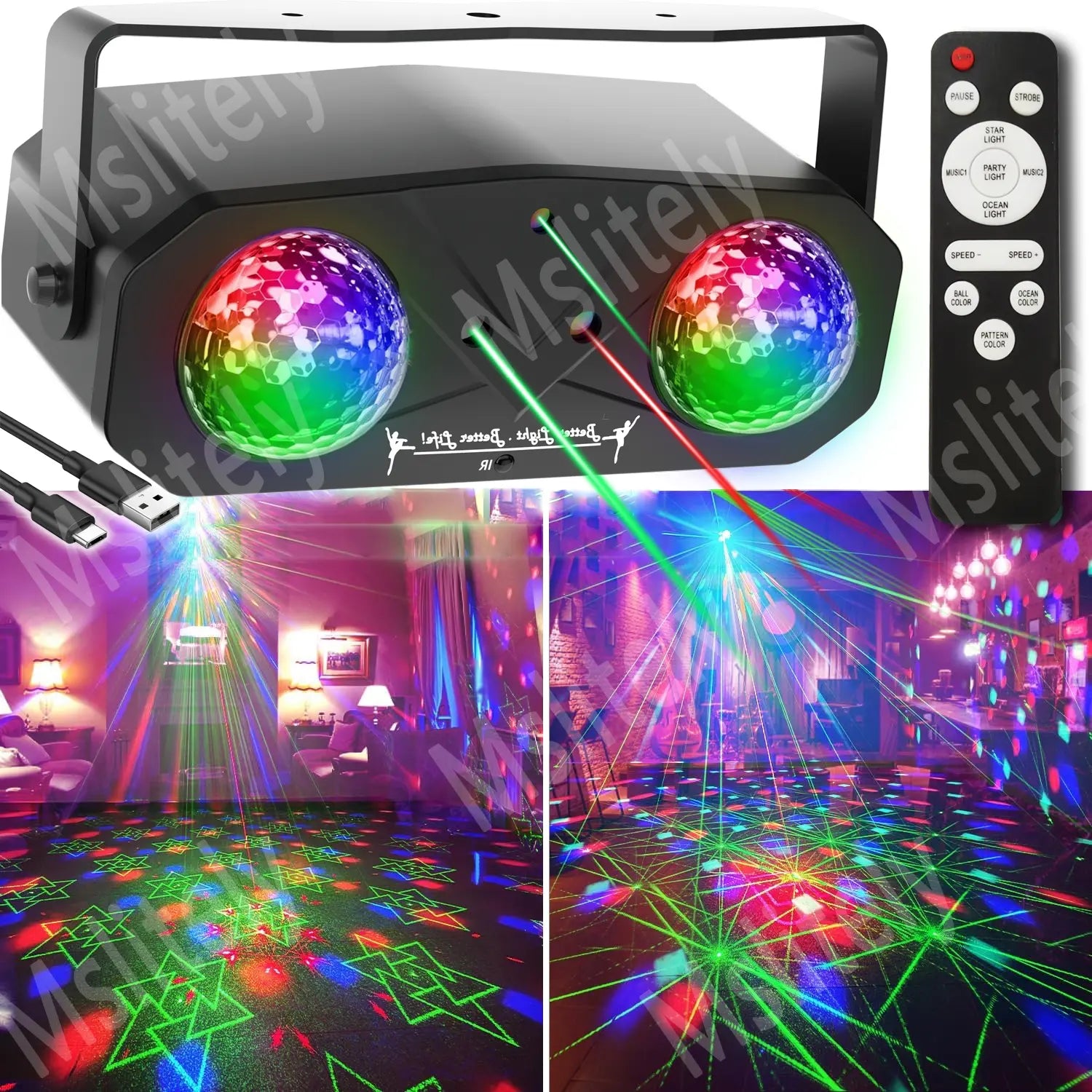 Disco Ball Party Light, USB Powered Sound Activated Disco Light with Star Light Projector, Ocean Light and Laser Light for Party DJ KTV Rave Club Wedding Home Decor