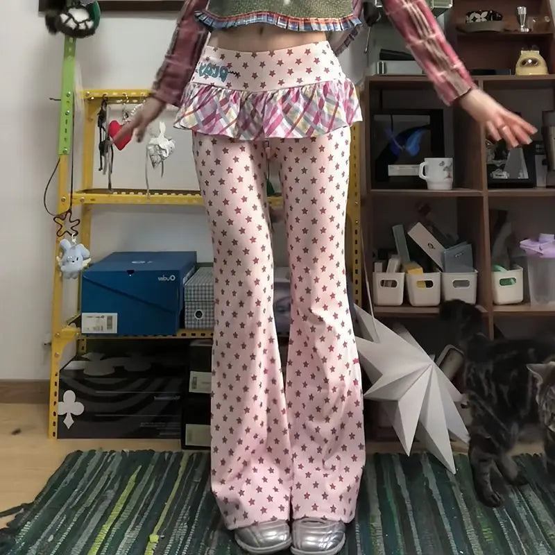 2025 Japanese Kawaii Slimming Trousers Women Clohting Harajuku Cuteore Wave Point Personality High Waist Pants Aesthetic Y2K Pants Womenswear Bottom