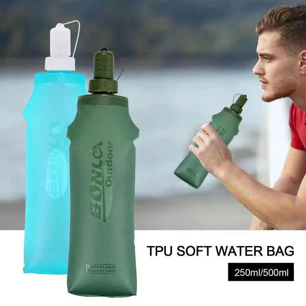 250ML 500ML Soft Flask, Running Water Bottle Foldable TPU Hydration Flask for Running Hydration Pack Cycling Hiking Marathon