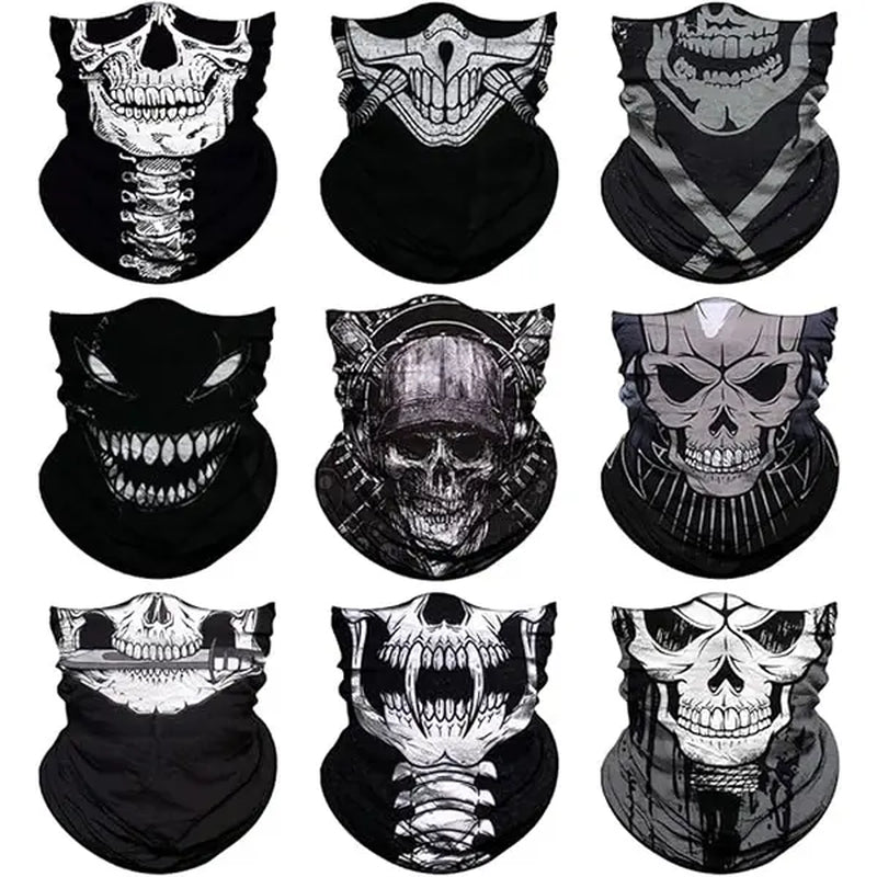Venswell Neck Gaiter Face Mask Men Women,Seamless Bandana Rave Face Cover Scarf Mask,Balaclava,Headband, Head Wrap,Head，Gothic Style, Skulls, Demons—Must-Haves for Halloweenwear 9Pcs