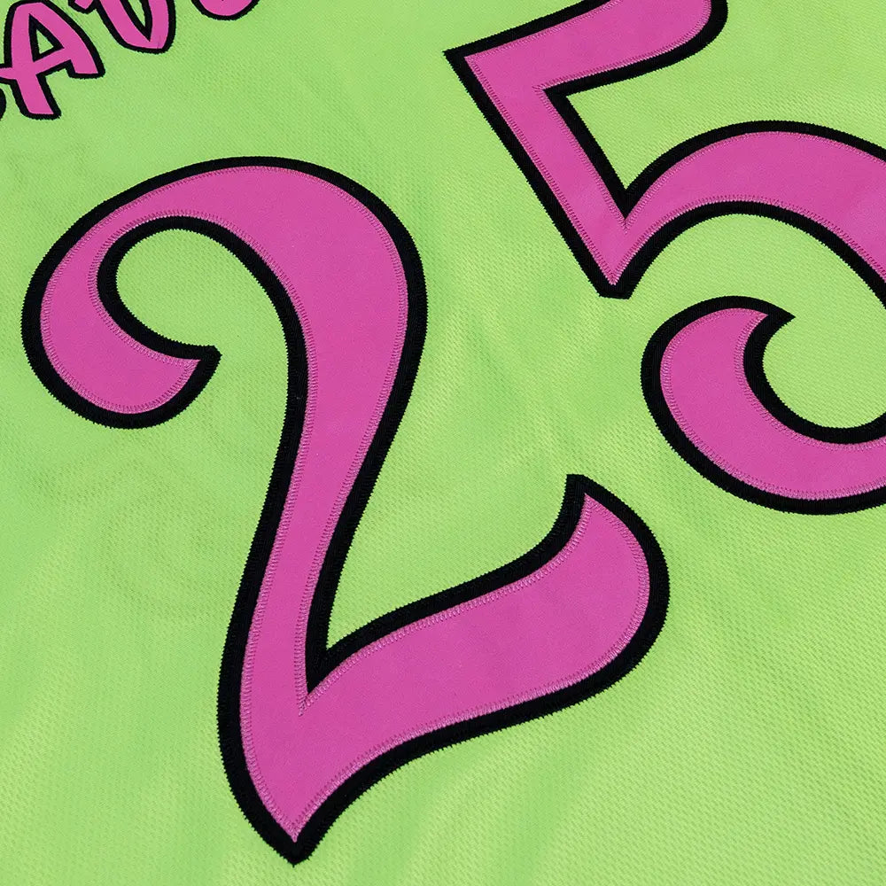 Neon Green #25 Baseball Jerseys Unisex Classic Fit Quick Dry Tracksuit Gym Outfits Loose Breathable Rave Soft Comfort Jerseys & Workout Tops High-Quality Sublimation Print with Tatami Stitch Embroidery Men'S Trend Dia De Muertos Style Clothes