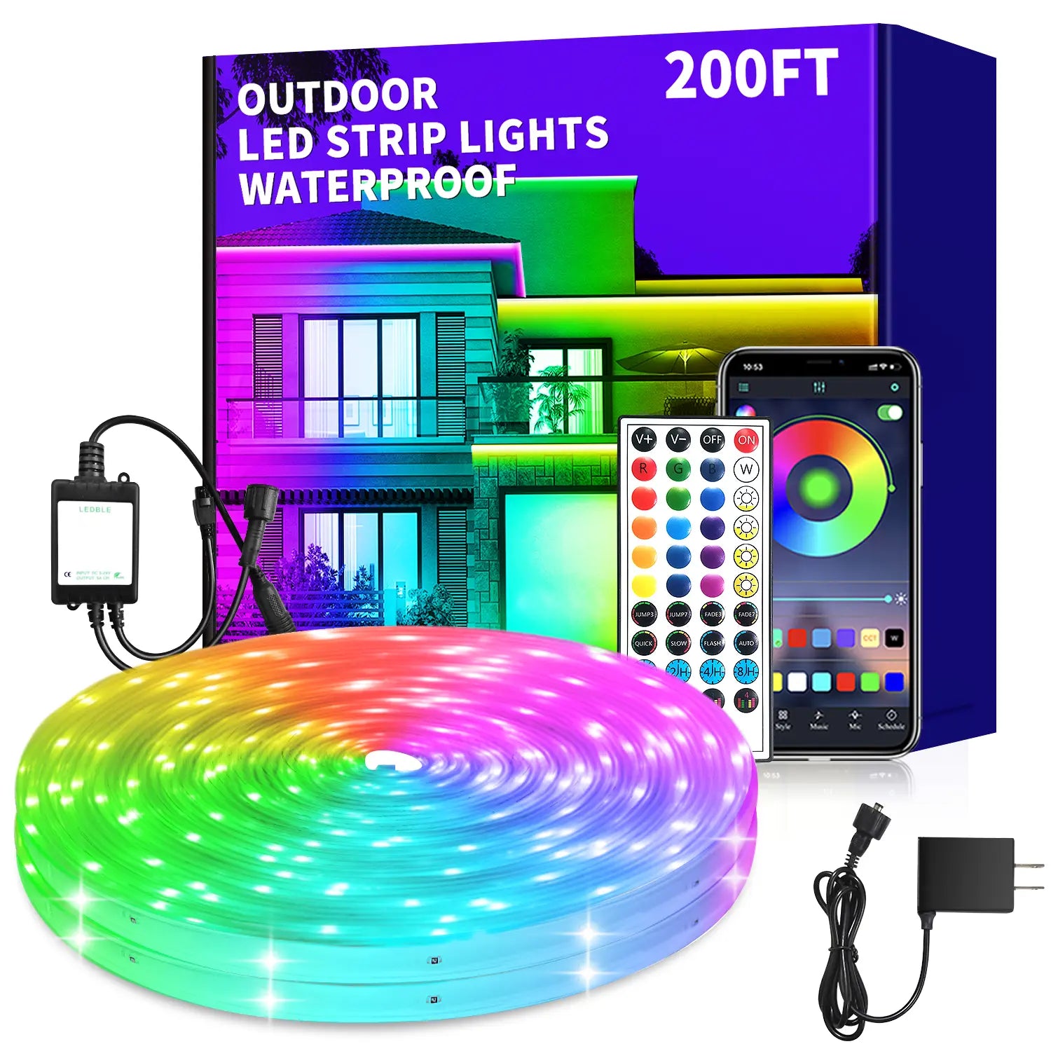 50Ft Outdoor LED Strip Lights Waterproof,Ip68 Waterproof LED Light Strips with Remote,App Control Music Sync RGB Outdoor LED Rope Lights,Led Lights for Bedroom,Roof,Pool,Deck,Balcony