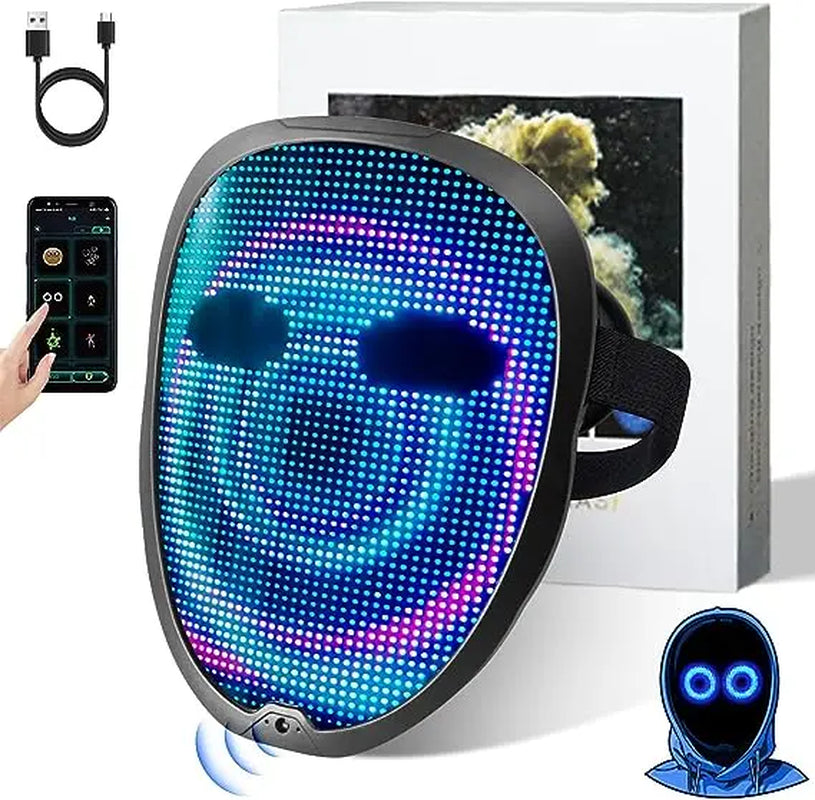 Ompusos LED Mask-Light up Mask Bluetooth APP Gesture Sensing Halloween LED Mask Adults, Digital Mask Costume Party Mask