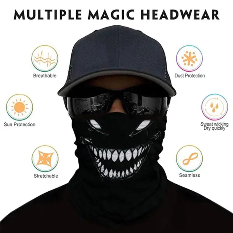 Venswell Neck Gaiter Face Mask Men Women,Seamless Bandana Rave Face Cover Scarf Mask,Balaclava,Headband, Head Wrap,Head，Gothic Style, Skulls, Demons—Must-Haves for Halloweenwear 9Pcs