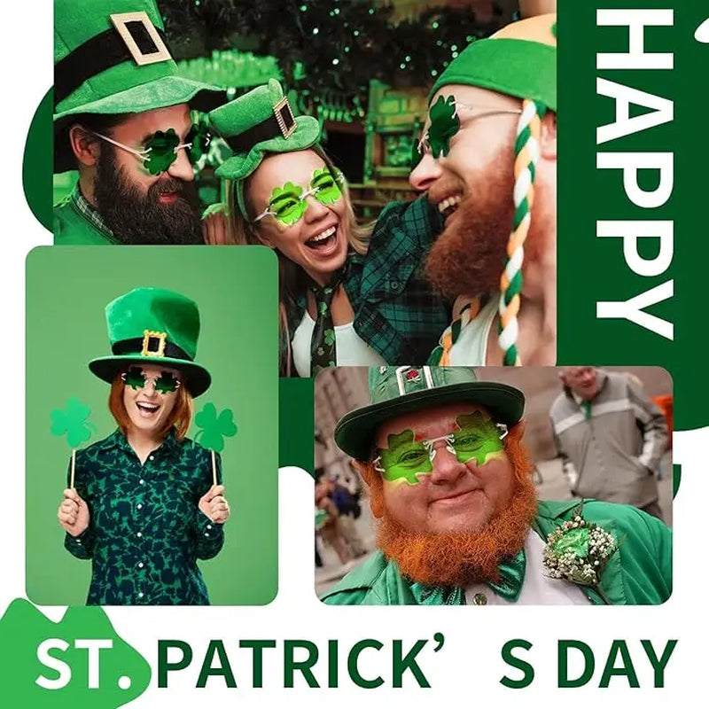 HAOLOTA St. Patrick'S Day Irish Shamrock Sunglasses Green Clover Leprechaun Costume Glasses UV400 Protection Metal & Plastic Ultra-Light Lens for Parties