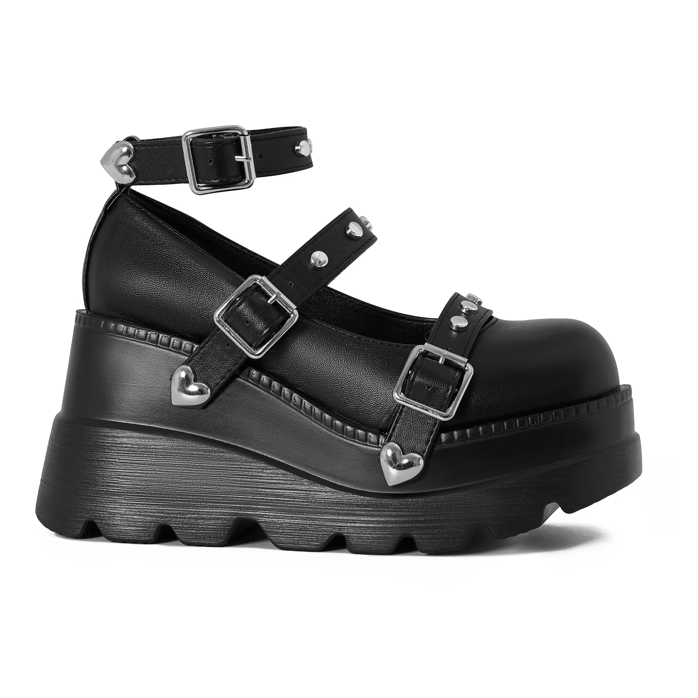 Platform Ankle Boots for Women Goth Boot round Toe Ankle Strap Buckle Heart Studs Fashion Rave Punk Concert Night Club Jennifers Body Trendy Gothic Short Booties