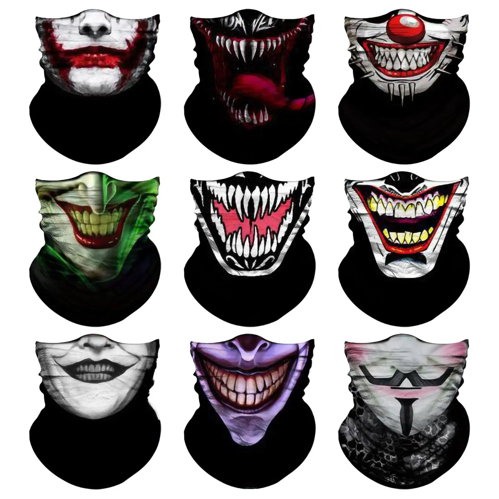 Venswell Neck Gaiter Face Mask Men Women,Seamless Bandana Rave Face Cover Scarf Mask,Balaclava,Headband, Head Wrap,Head，Gothic Style, Skulls, Demons—Must-Haves for Halloweenwear 9Pcs