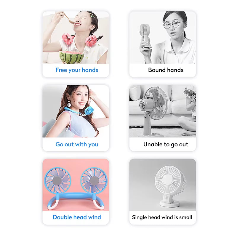 Portable Hanging Neck Fans USB Rechargeable Leafless Mini Air Cooling Fan Air Conditioner Wearable Neckband Fans