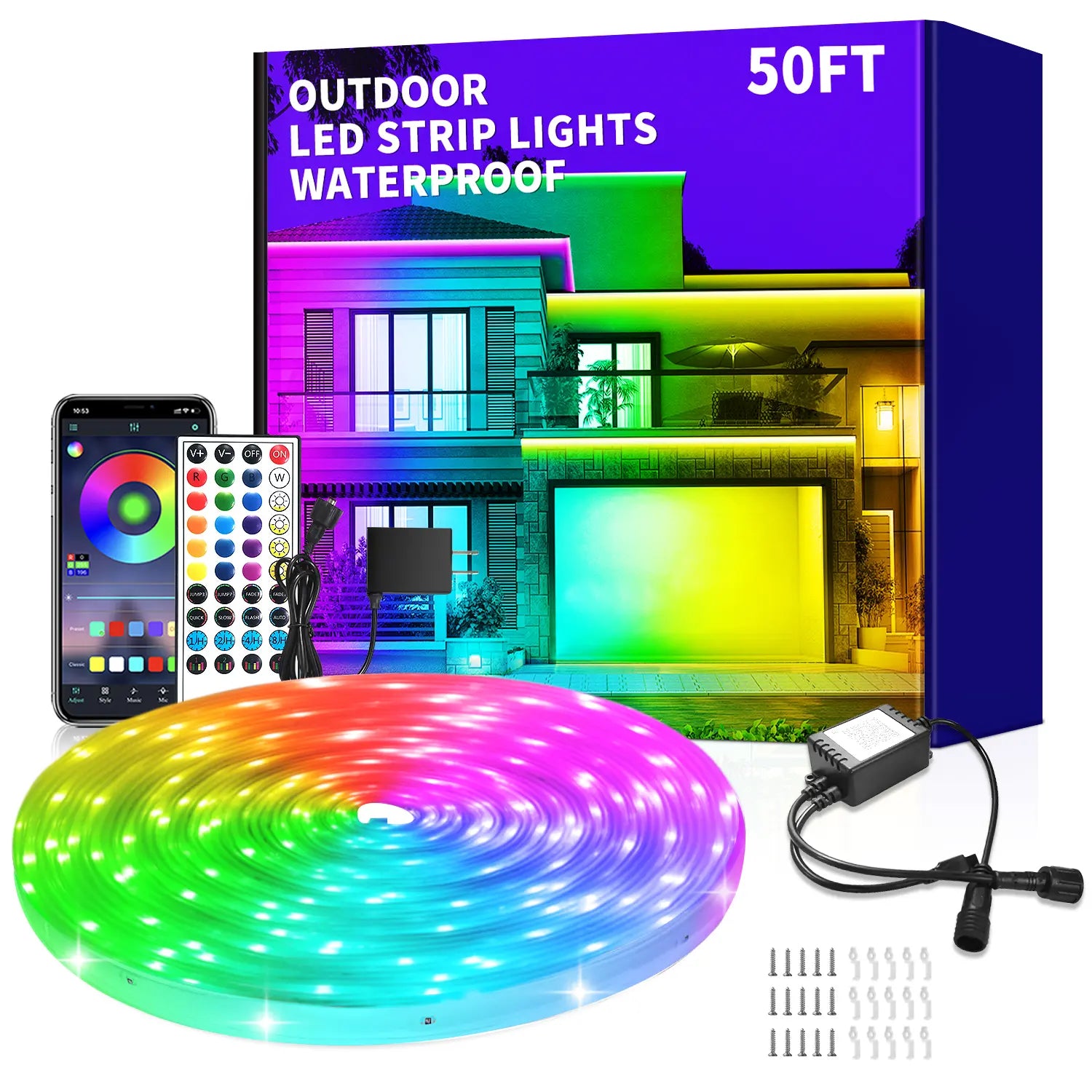 50Ft Outdoor LED Strip Lights Waterproof,Ip68 Waterproof LED Light Strips with Remote,App Control Music Sync RGB Outdoor LED Rope Lights,Led Lights for Bedroom,Roof,Pool,Deck,Balcony