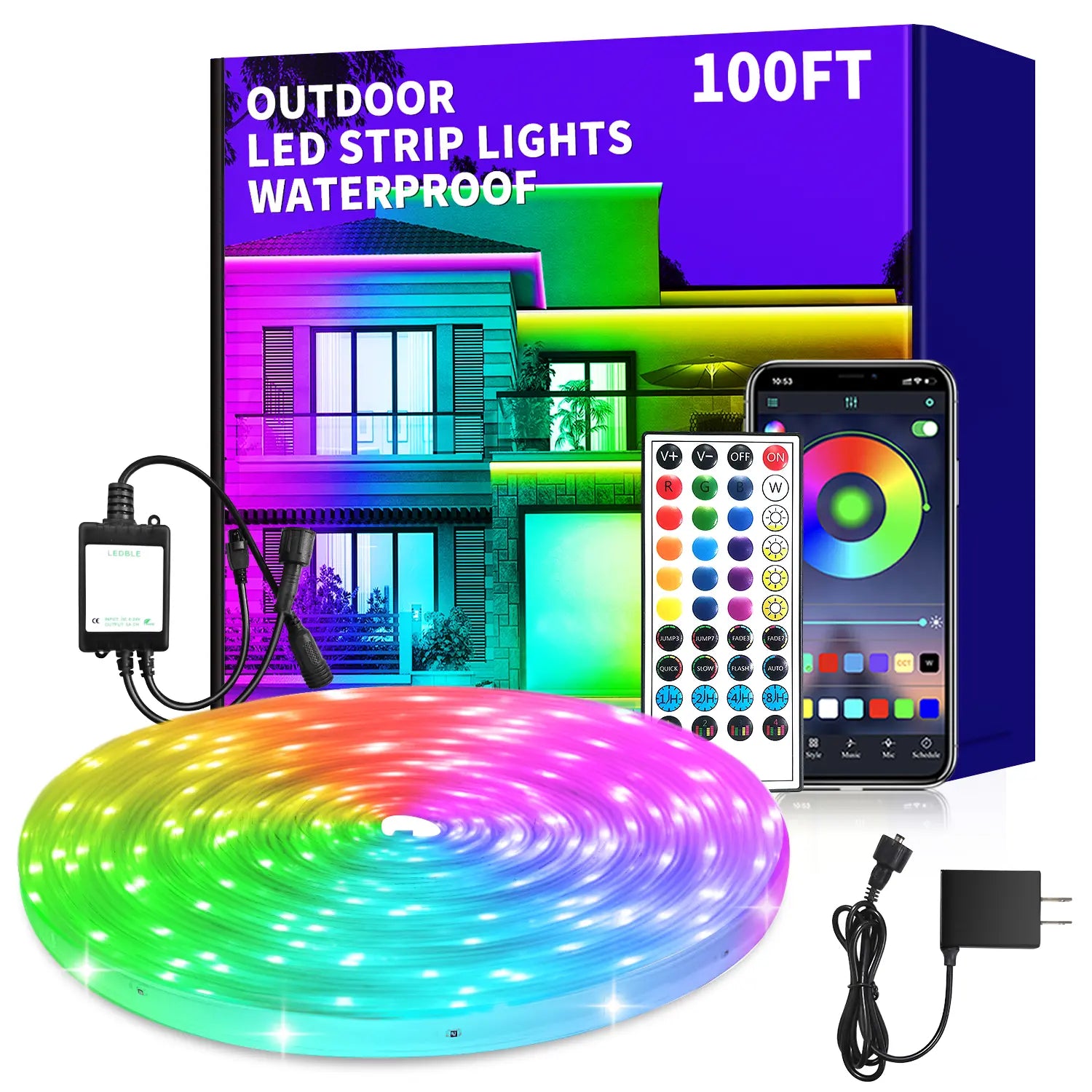 50Ft Outdoor LED Strip Lights Waterproof,Ip68 Waterproof LED Light Strips with Remote,App Control Music Sync RGB Outdoor LED Rope Lights,Led Lights for Bedroom,Roof,Pool,Deck,Balcony