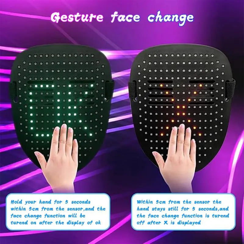 LED Face Mask Gesture Sensing 50 Patterns, Rechargeable LED Glow Mask Changing for Christmas 2025 New Year Rave Party, Light up Face Mask Scary Cool Masks for Adults Unisex Cosplay Festival Gifts