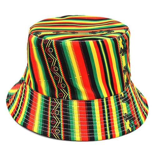 Bohemian Rasta Tribal Jamaican Reggae Hot Trendy Rastafari Reversible Bucket Hat Summer Striped Cotton Silk