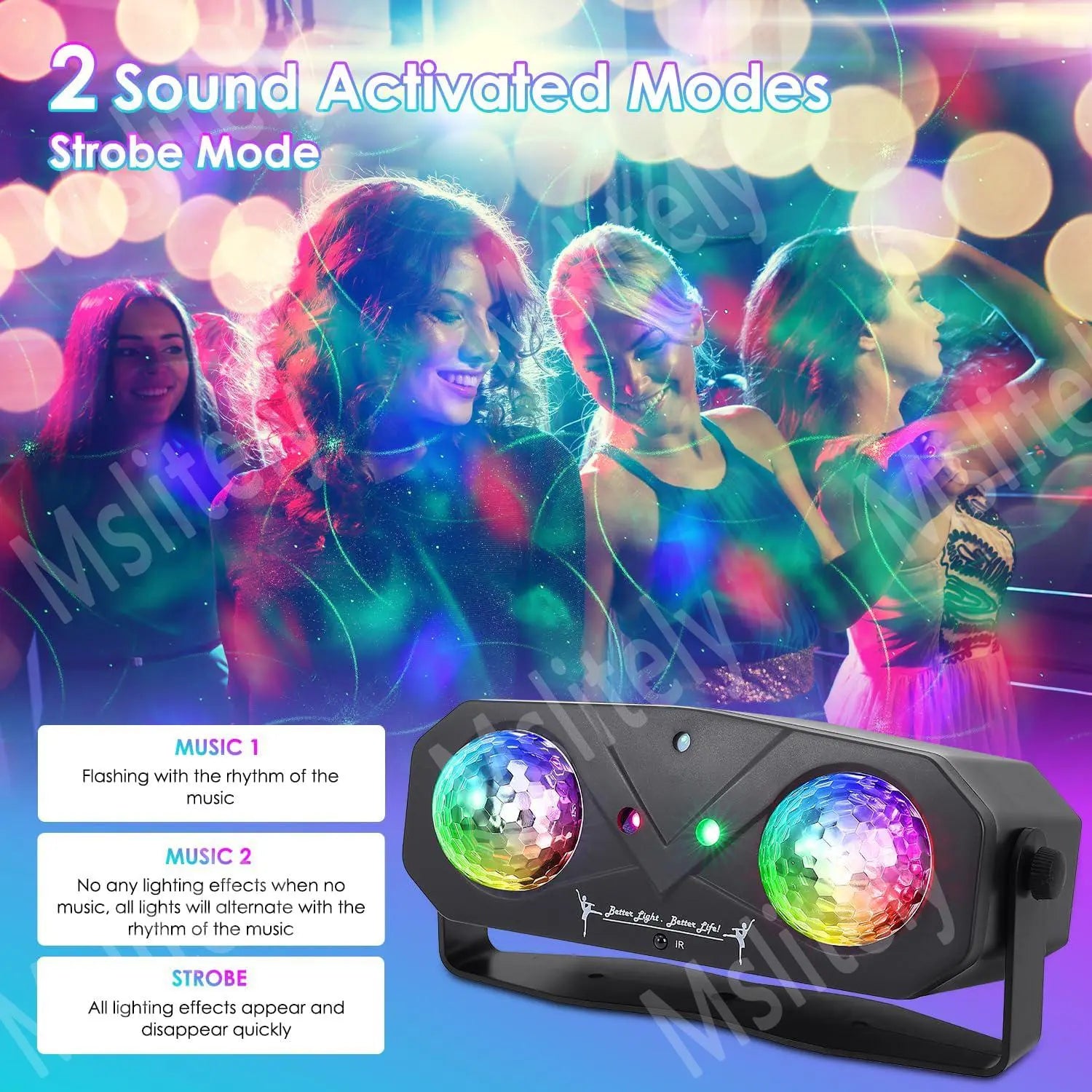 Mslitely Disco Ball Party Light, USB Powered Led Rgb Lights Sound Activated Disco Light with Star Light Projector, Ocean Light and Laser Light for Party DJ KTV Rave Club Wedding Home Decor