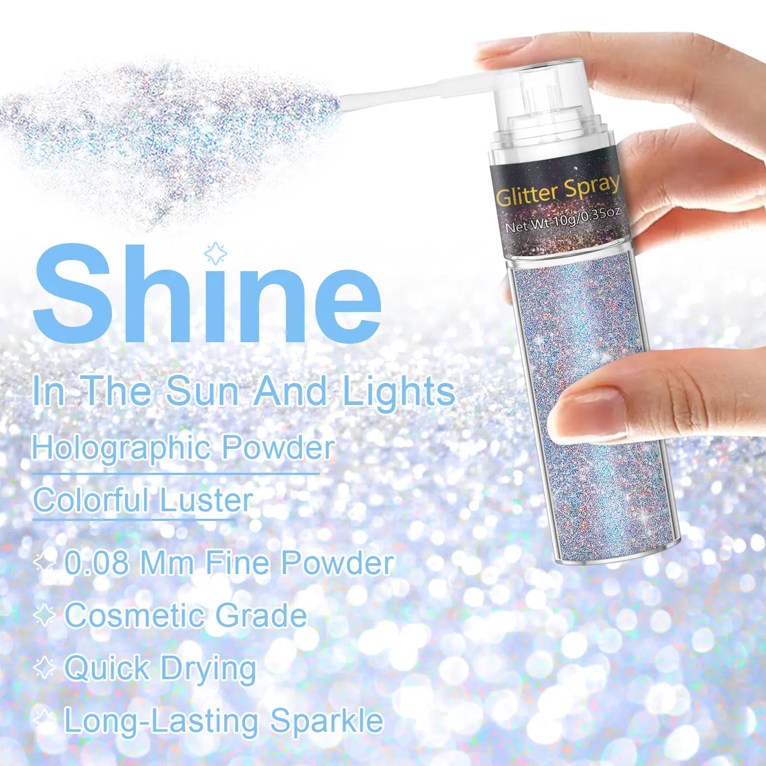 Hair and Body Glitter Spray, 1PC Hair Glitter Extra Fine Face Shimmer Powder for Clothes, Festival Loose Sparkle Powder for Rave Clothes Nail Art Easter Halloween Crafts