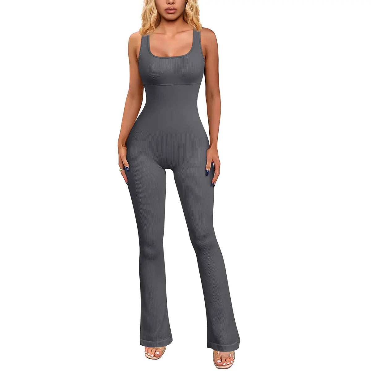 OYV Ribbed Sleeveless Tank Tops Bell Bottoms Flare Jumpsuits